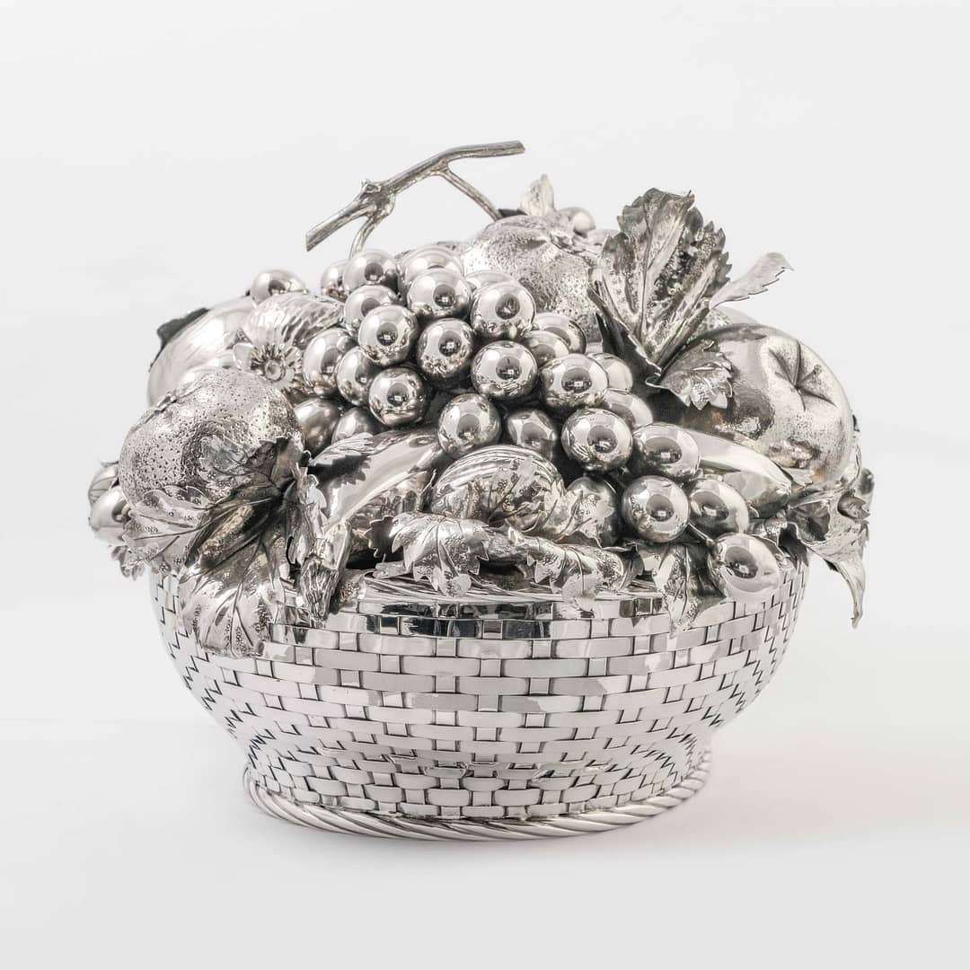 Important Mario Buccellati Sterling Silver Figural Fruit Basket  Centerpiece, circa 1960s — Shreve, Crump & Low