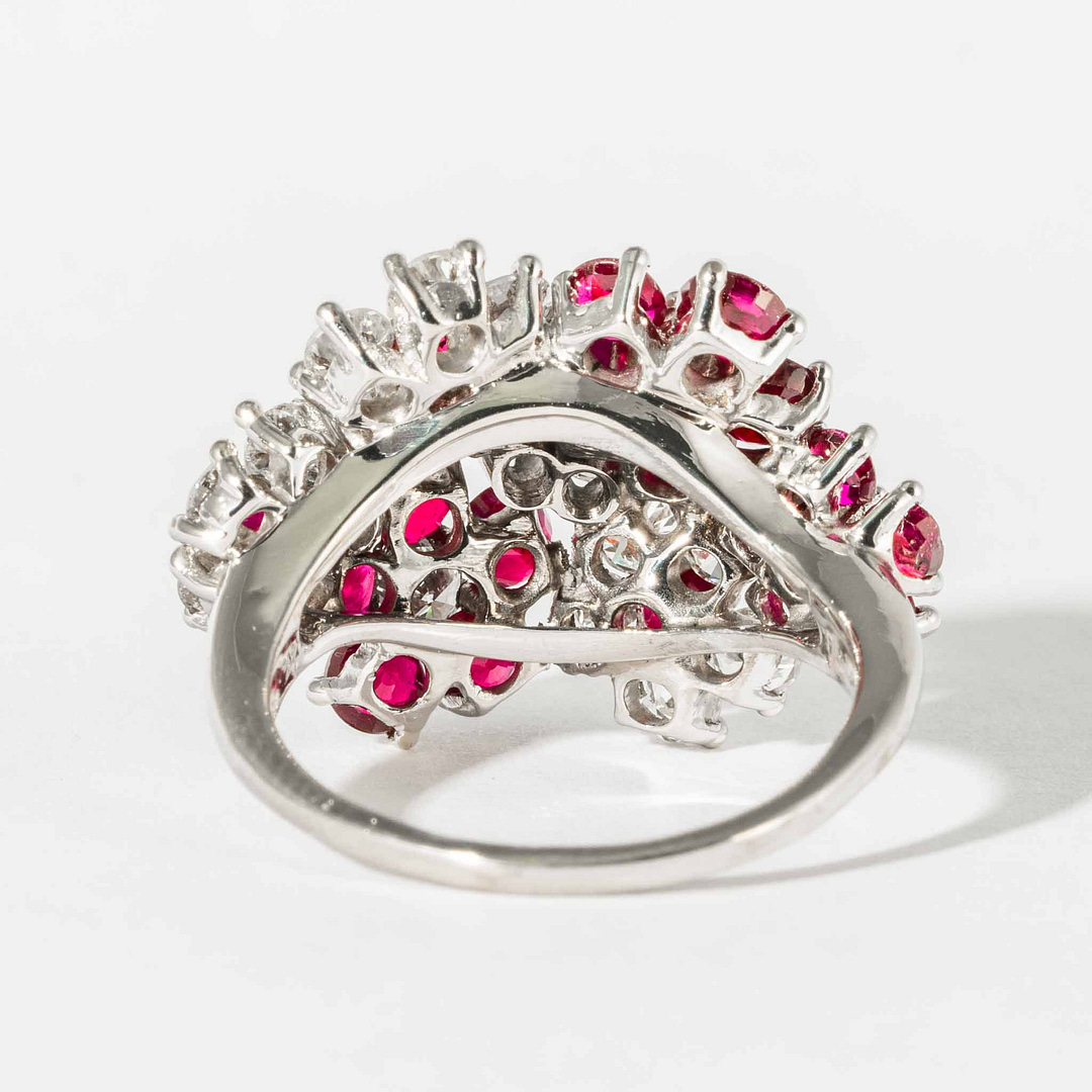 Ruby & Diamond Floral Motif Ring (Platinum) — Shreve, Crump & Low