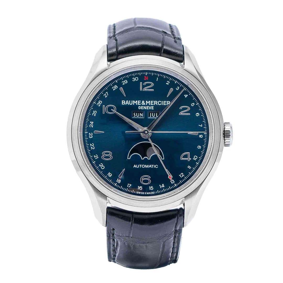 Preowned Baume & Mercier Clifton Blue Dial Moonphase Stainless Steel