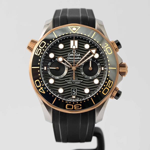 Preowned Omega Seamaster Diver 300M Co Axial Master Chronometer Chronograph Two Tone Rose Gold and Stainless Steel 44mm 210.22.44.51.01.001