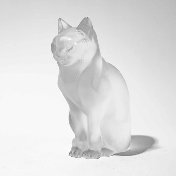 Vintage Lalique Frosted Crystal Chat Assis Sitting Cat Figurine
