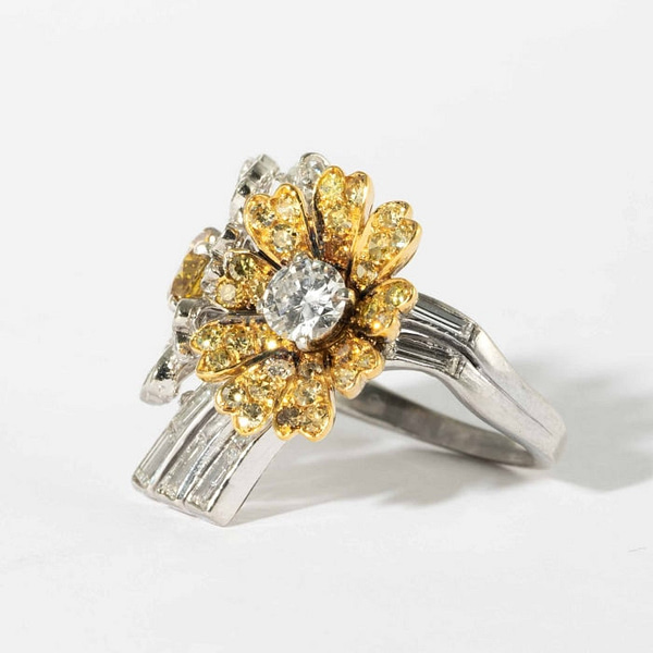 Canary & Colorless Diamond Vintage Ring (Two-Tone) — Shreve, Crump & Low
