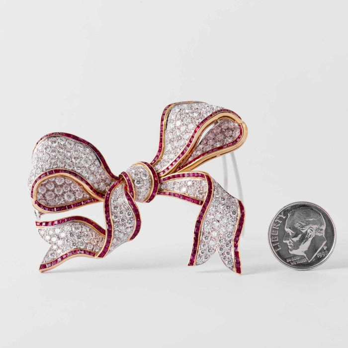 8.00ct Diamond & Ruby Ribbon Bow Brooch — Shreve, Crump & Low