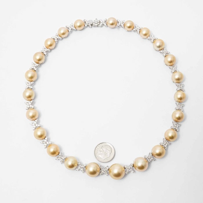 Golden South Sea Pearl & Diamond Necklace (White Gold)