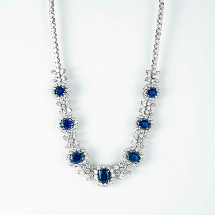 20 carat Oval Blue Sapphire & Diamond Necklace (Platinum) — Shreve ...