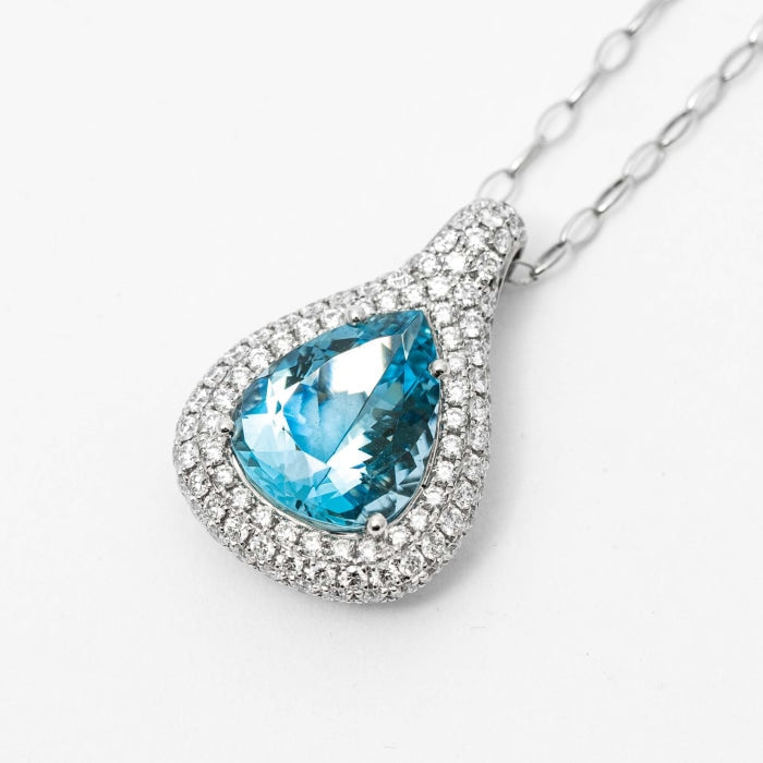 3.44 Carat Aquamarine and Diamond Pendant Necklace White Gold