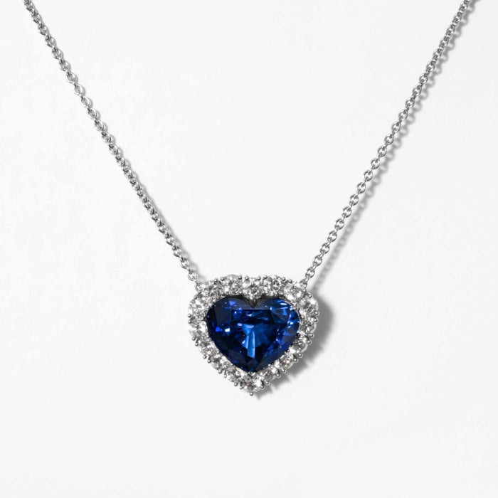 Diamond and sapphire heart on sale necklace