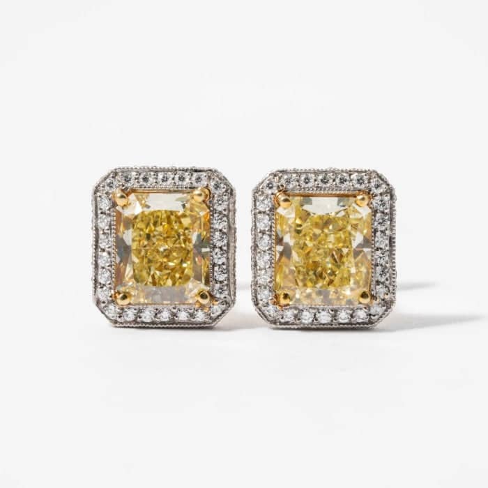 3.45 carat Radiant Cut Canary Diamond Earrings signed Chopard GIA Certified