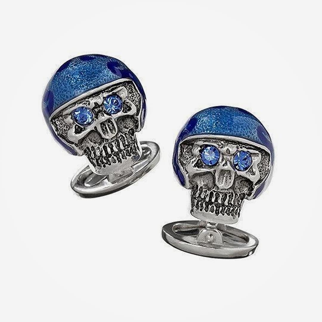 blue skull motorcycle helmet Blue Motorcycle Helmet Skull Cuff Links