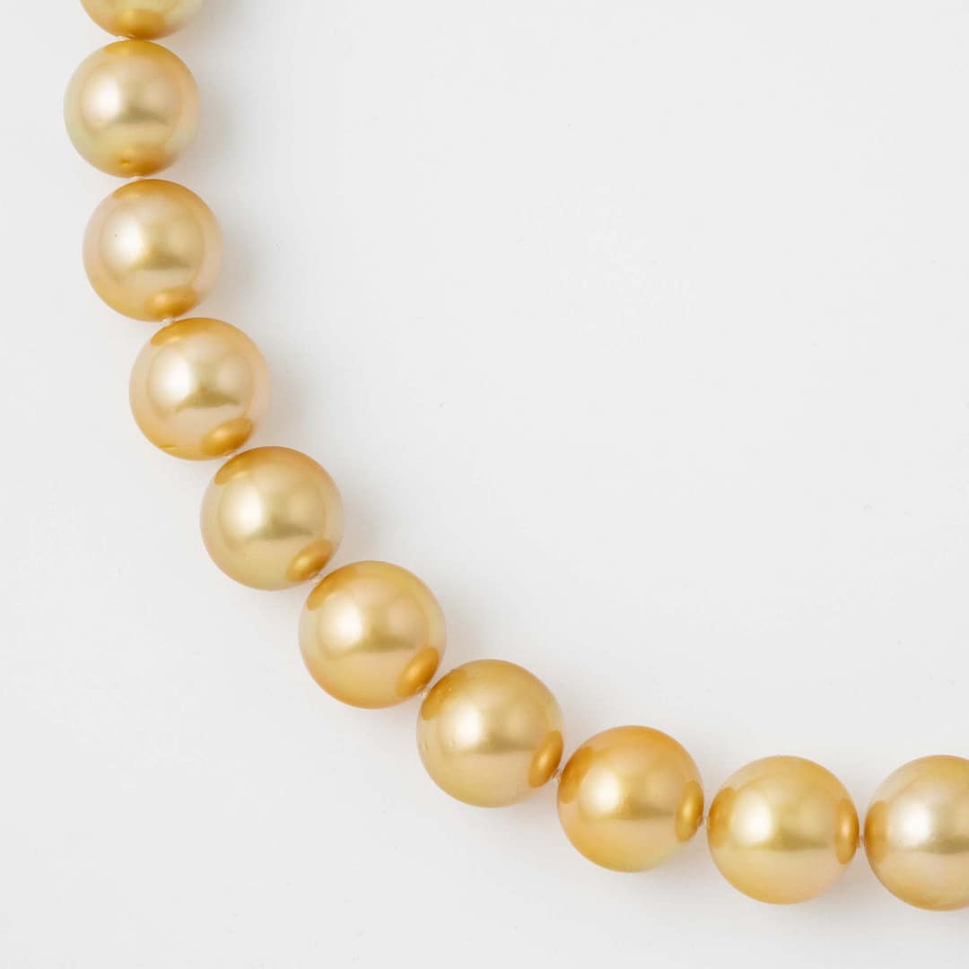 12-15mm Graduated South Sea Golden Pearl Necklace with Diamond