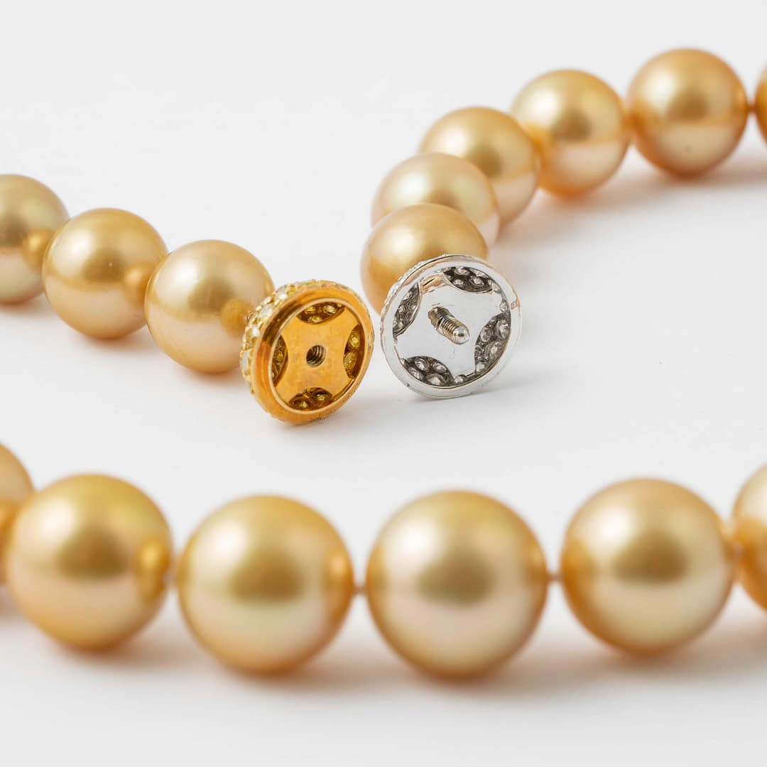 12-15mm Graduated South Sea Golden Pearl Necklace with Diamond