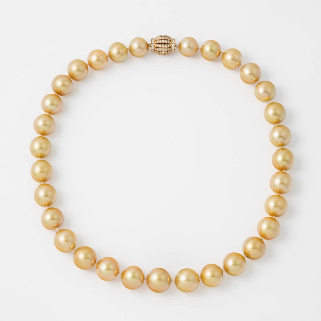 アクセサリー southpowcrwn 12.5-14.5mm Graduated South Sea Golden Pearl Necklace with Diamond