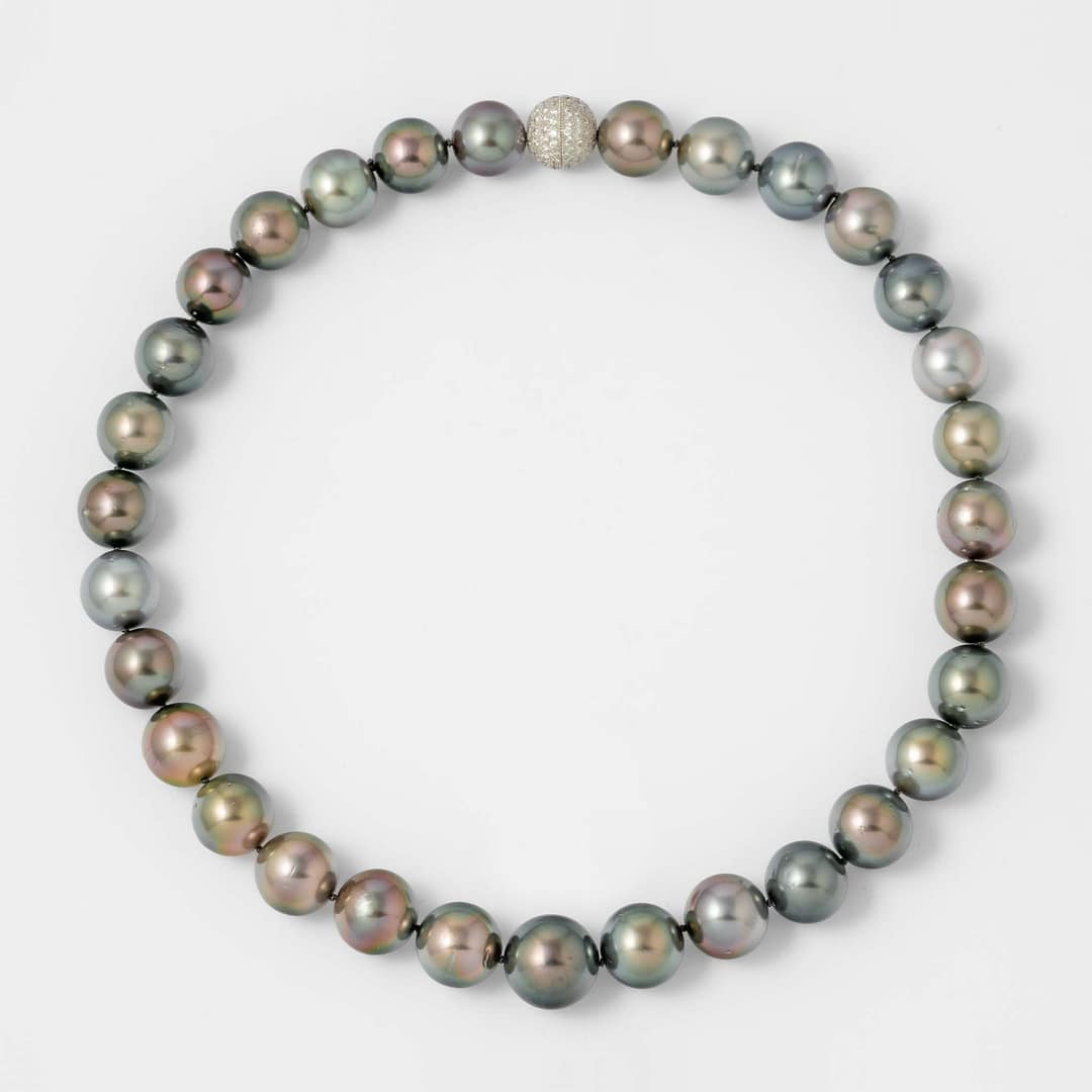 14.7mm -17.5mm Black & Gray Tahitian Pearl Necklace with