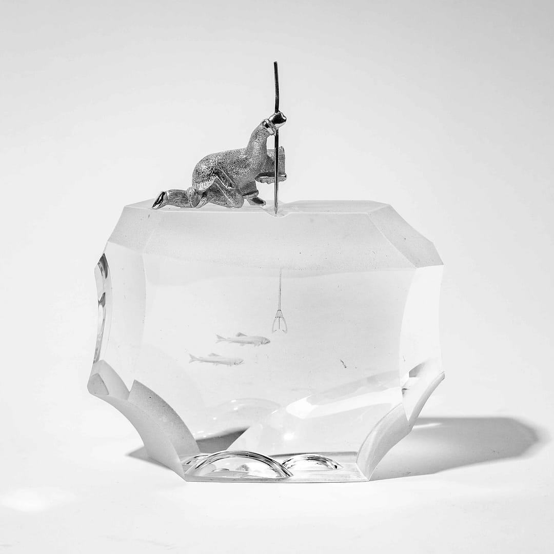 スチューベン　STEUBEN 北極の漁師　FISHERMAN クリスタル　置物 Vintage Steuben Crystal Arctic Fisherman Sculpture (American