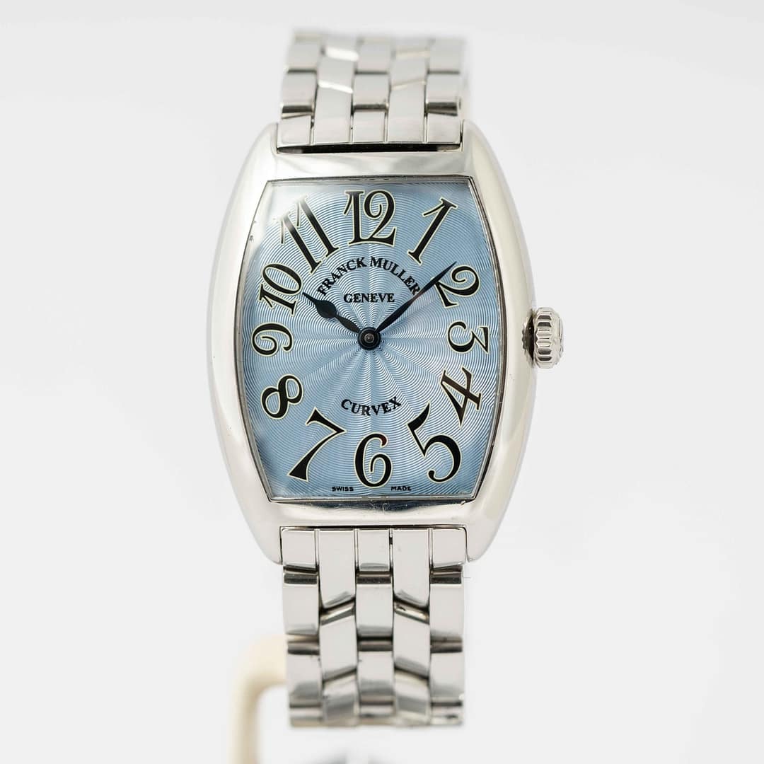 Franck Muller Ladies Curvex Baby Blue Guilloche Stainless Steel