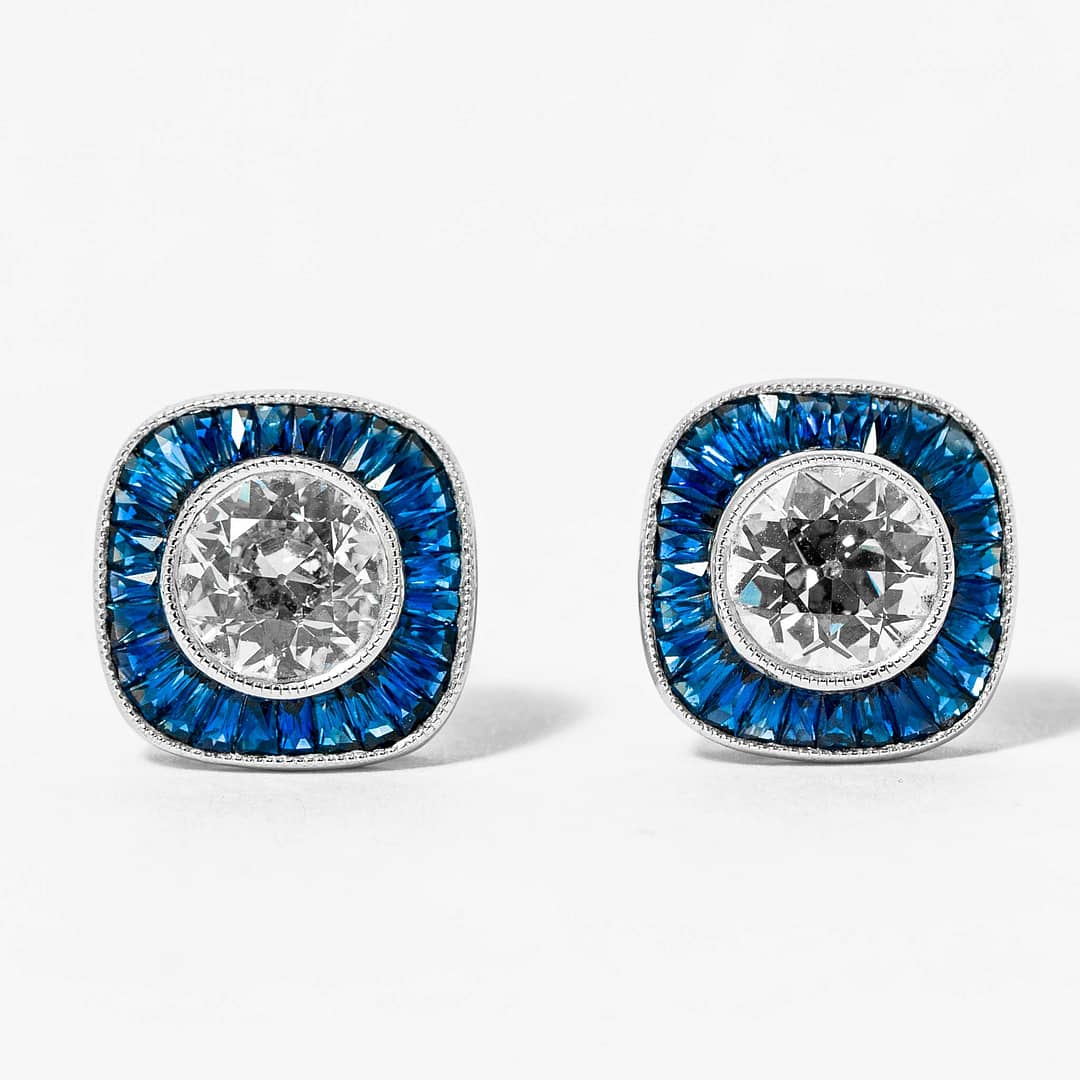 2.46 Carat Diamond and Square Cut Sapphire Earrings