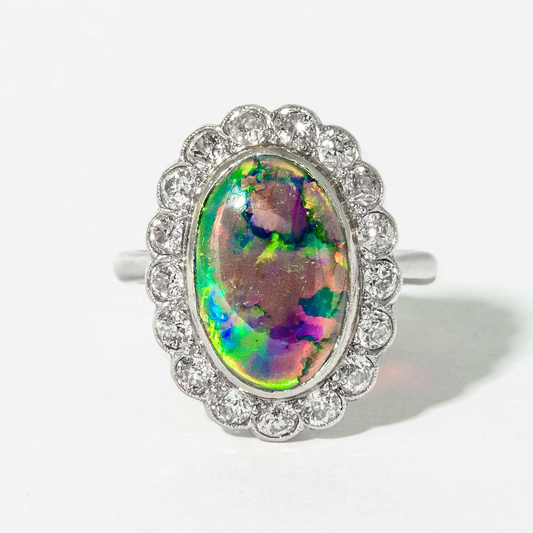 carat Black Opal Edwardian and Diamond Ring (Platinum
