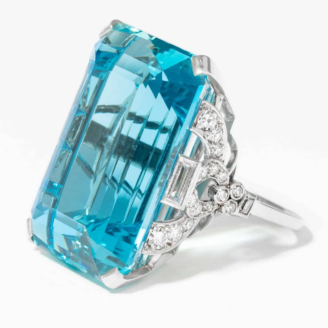 Special aquamarineペンデュラム✨ 51.67 carat Emerald Cut Aquamarine and Diamond Art Deco