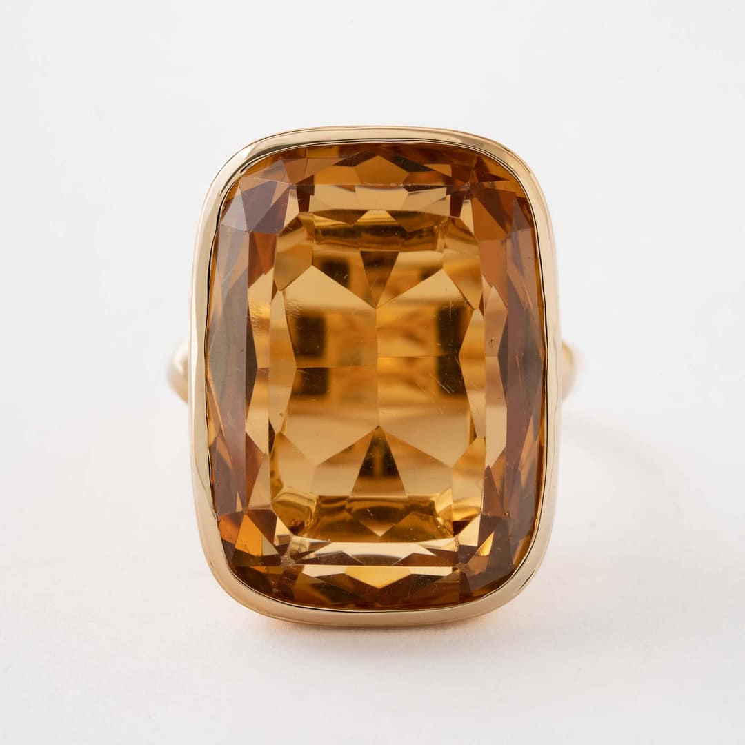 Large Cushion Shape Citrine Cocktail Ring (Yellow Gold) — Shreve