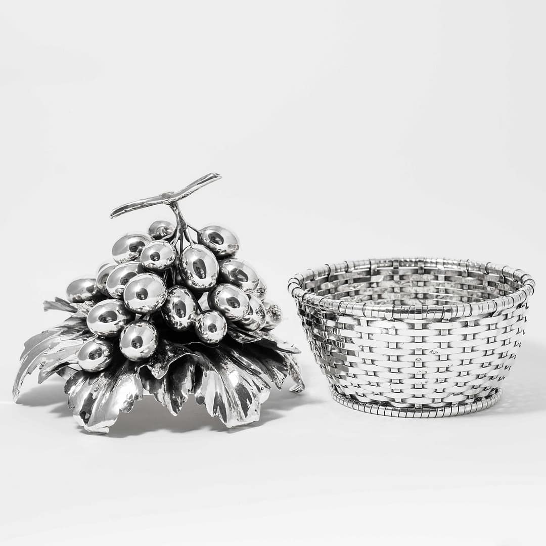 Gianmaria Buccellati Sterling Silver Grape Leave Woven Basket