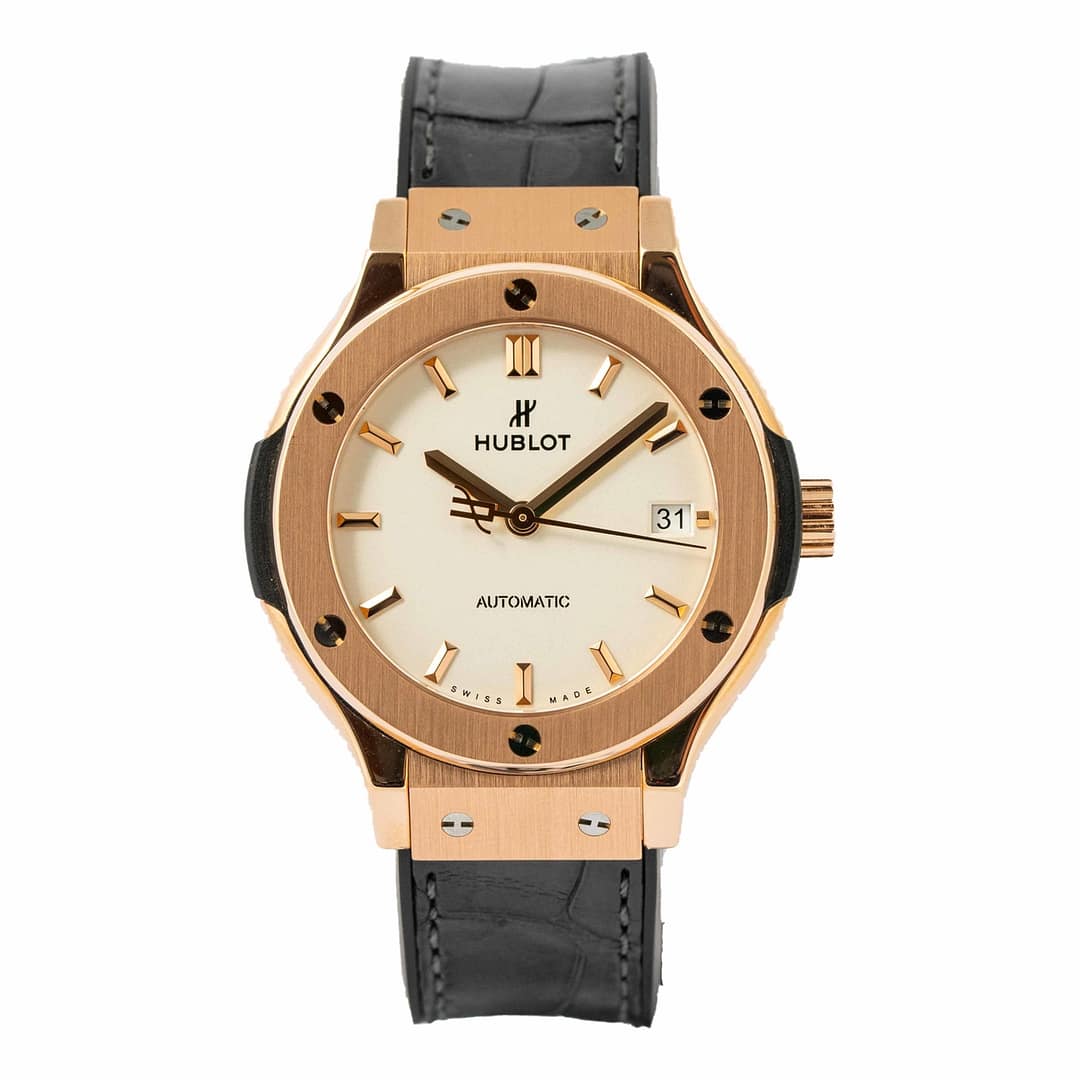 Pre-owned Hublot Classic Fusion White Opaline Dial King Gold 38mm
