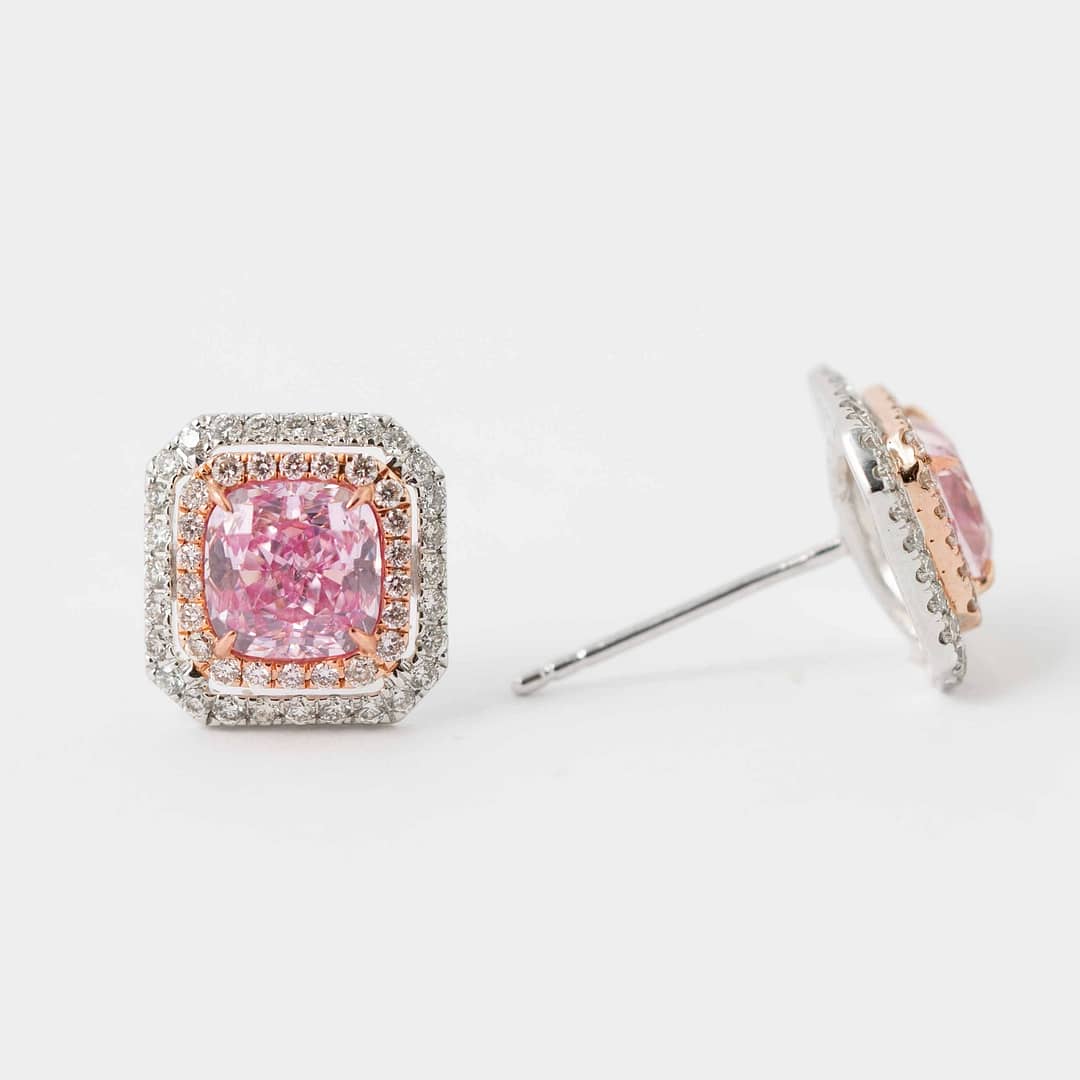 2.23 carat total weight Cushion Cut Pink Diamond Earrings