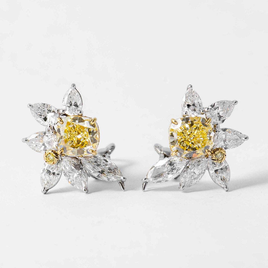 carat FY VS2 Cushion Cut Canary Diamond Earrings (Two Tone