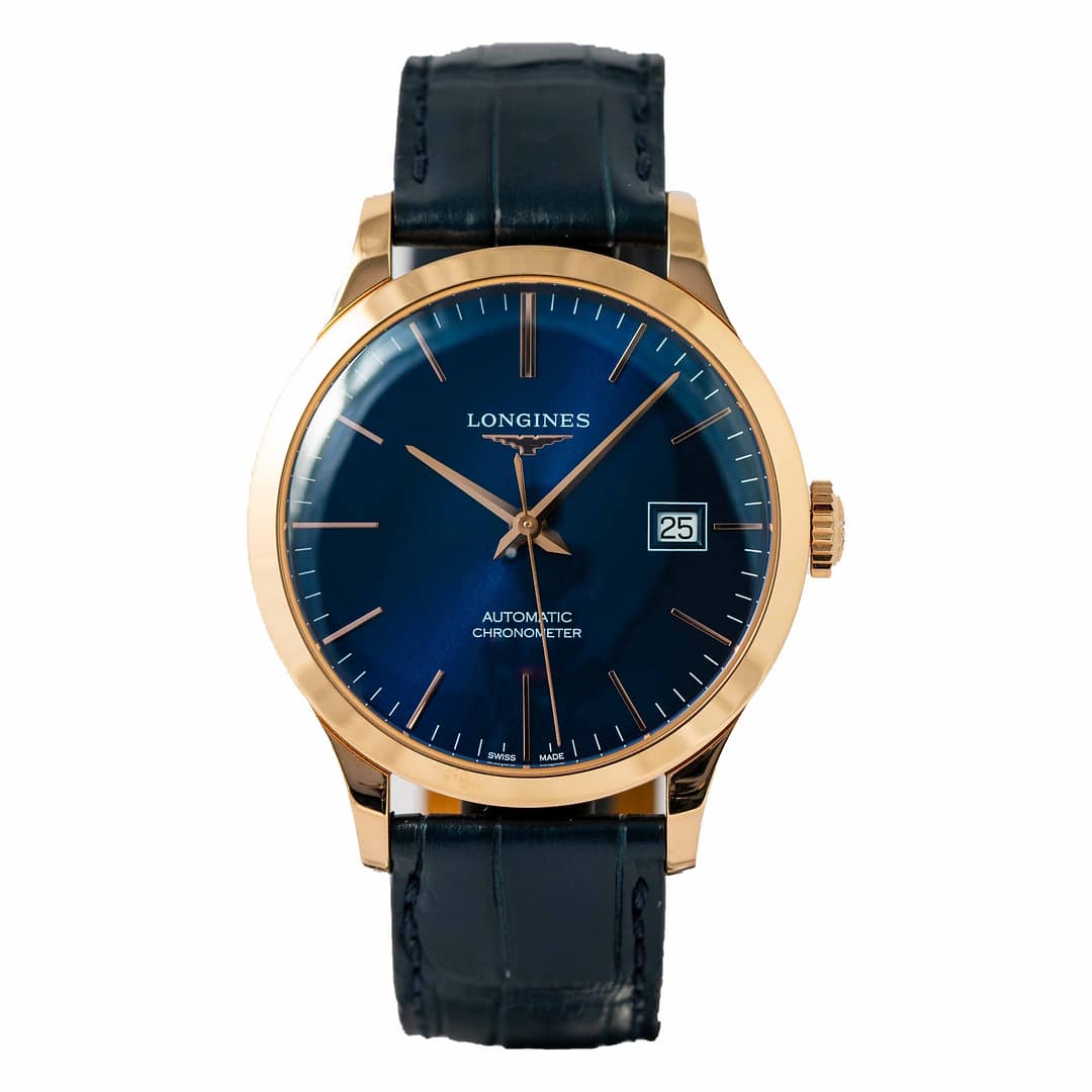新作　38explore グラインドロッヂ × LOV ブルー Longines Record Blue Dial Rose Gold 38.5mm (L2.820.8.92.2
