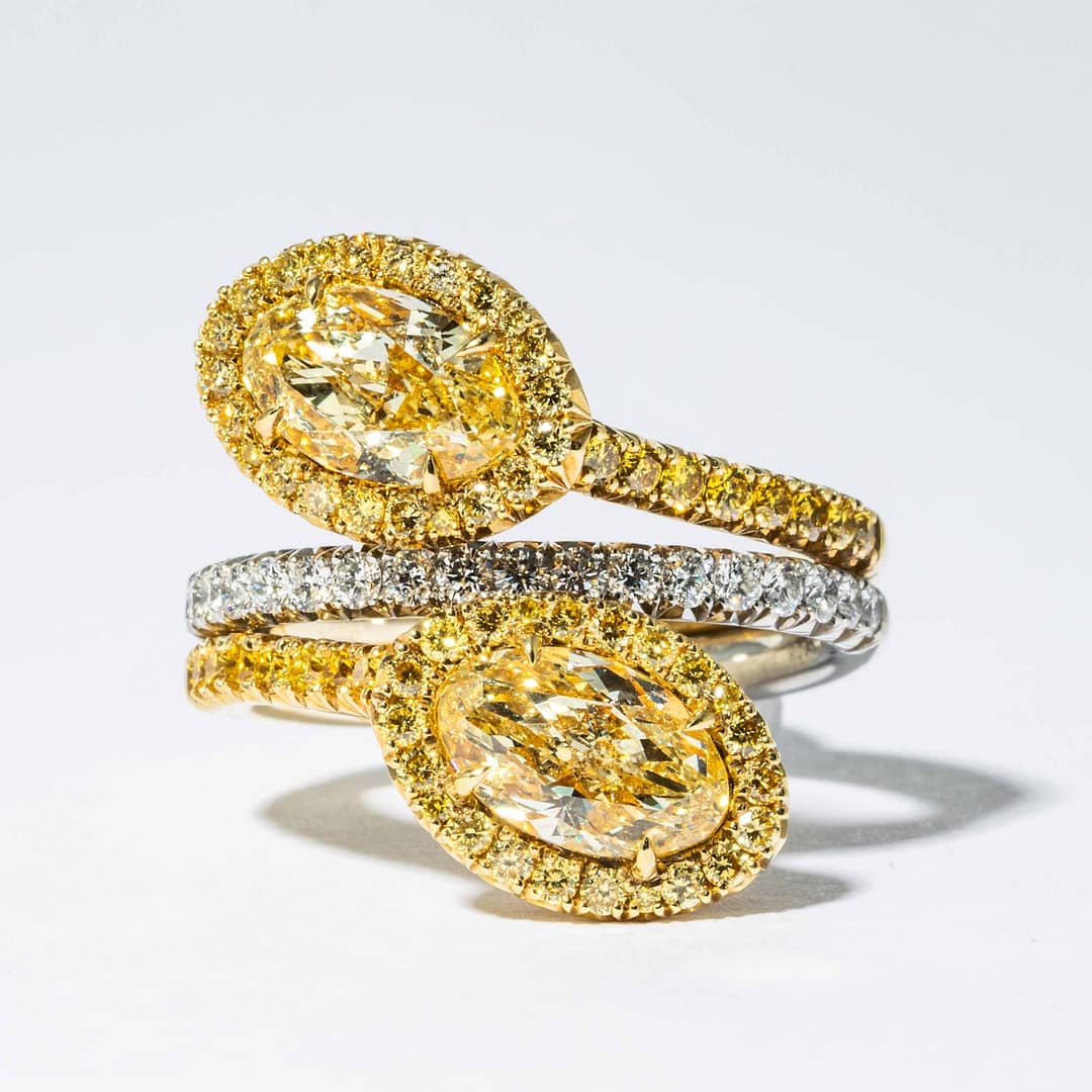 2.92 carats Oval Fancy Yellow Diamond Bypass Ring (GIA