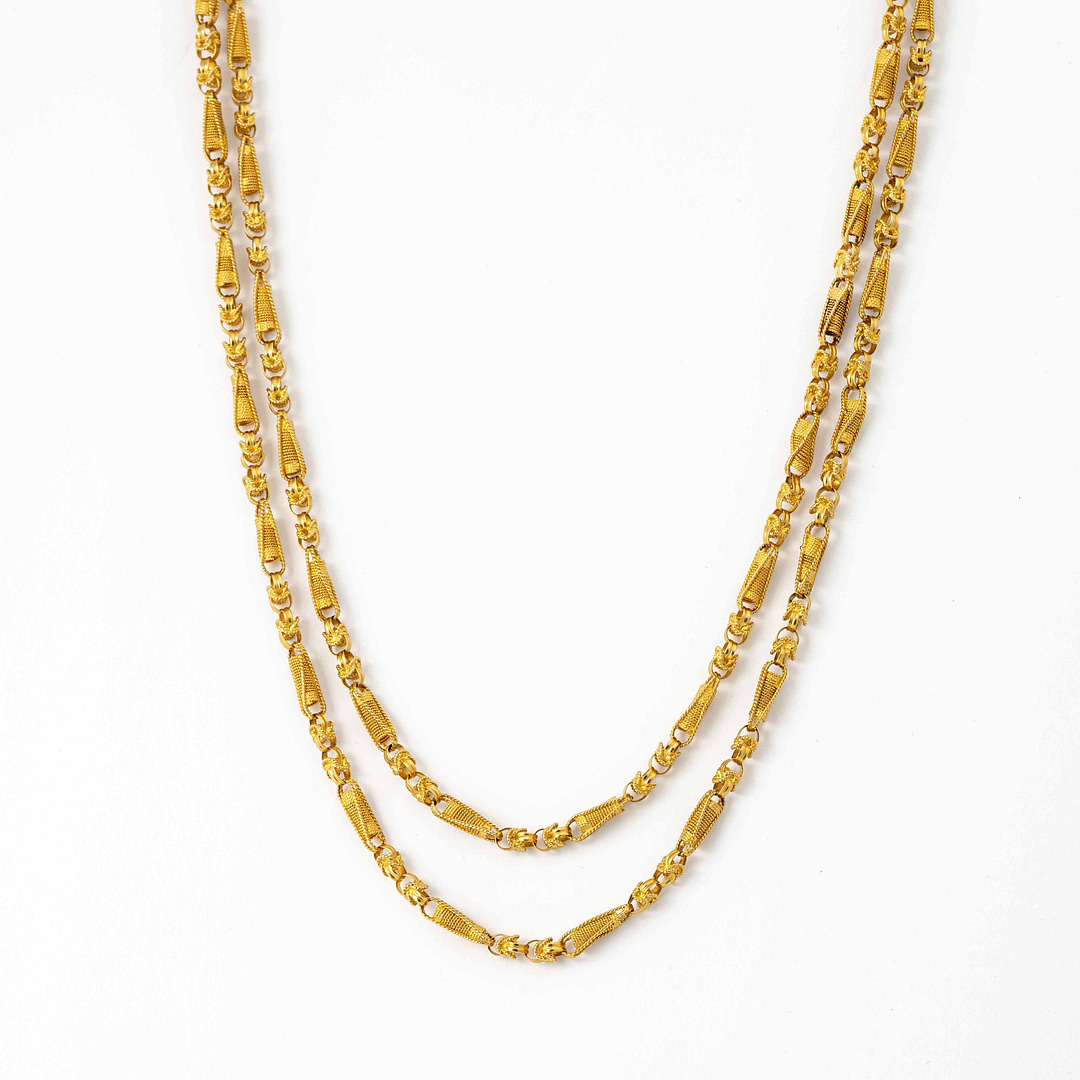 Handcrafted 42 Inch Long Lattice Chain Necklace (22k Yellow Gold