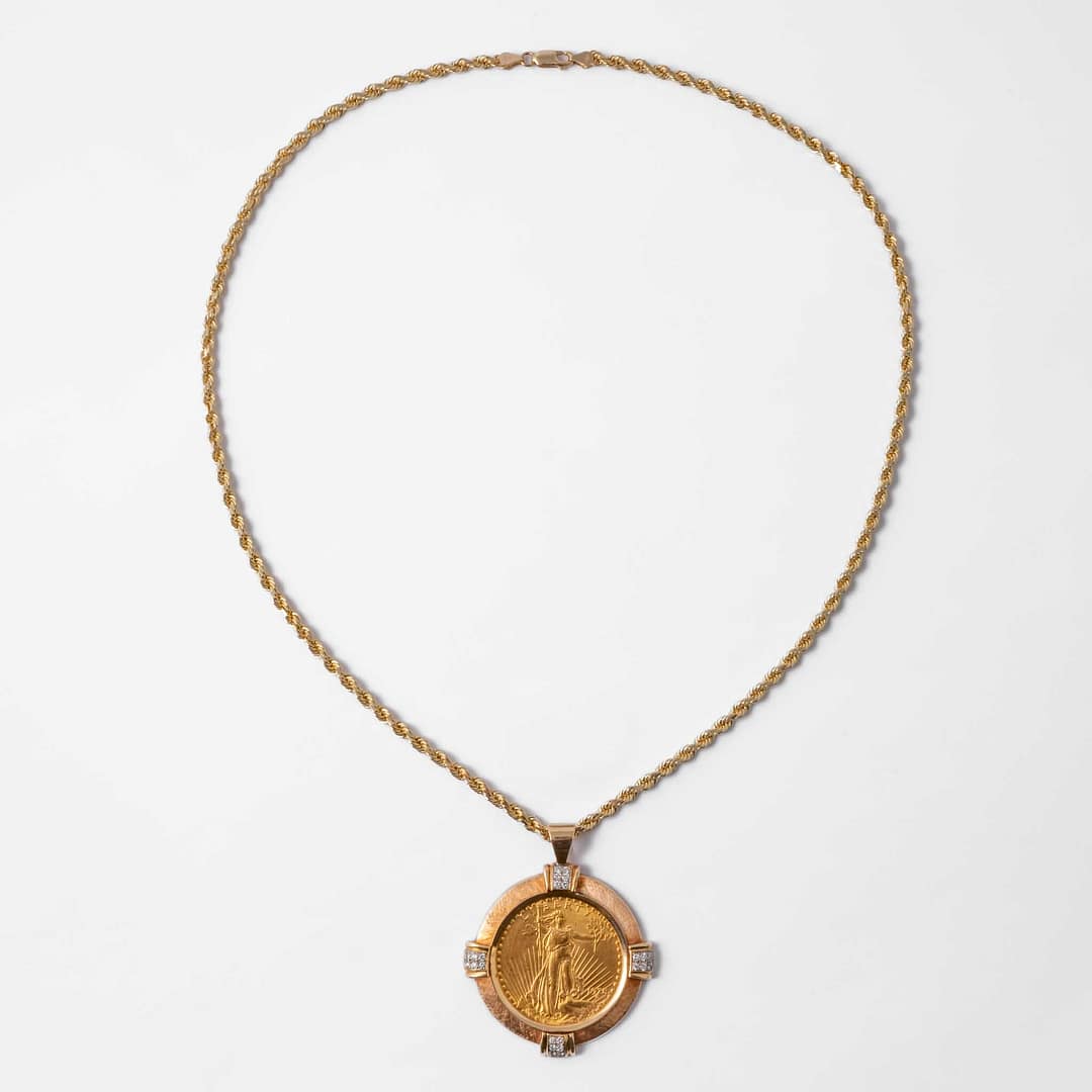 Total Carat Weight 20 Dollar oz 1928 Liberty Coin Diamond