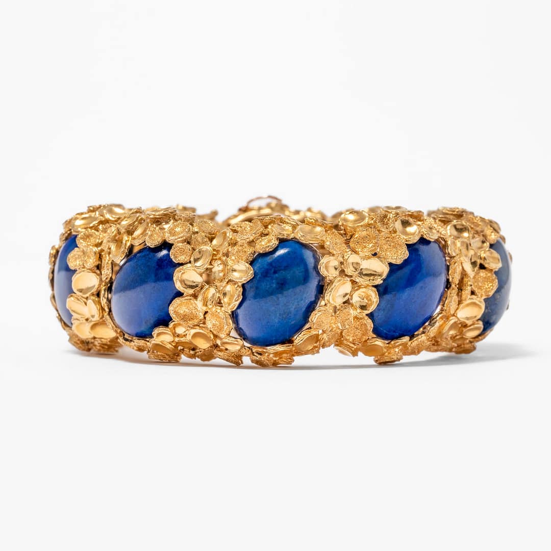 Wander France 1970's Textured Lapis Lazull Bracelet (Yellow Gold