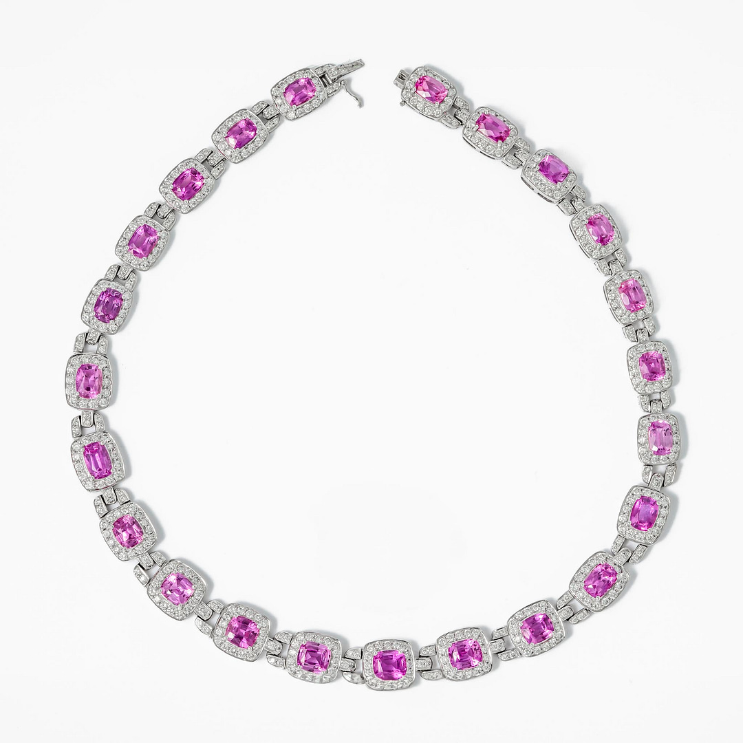 Total Carat Weight Pink Sapphire and Diamond Necklace (White