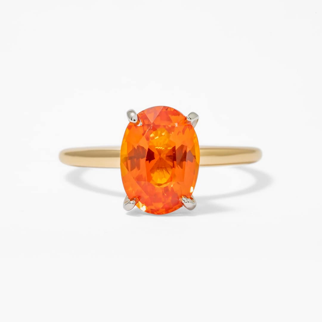 3.06 Carat Oval Orange Sapphire Solitaire Ring (Yellow Gold  display picture 2