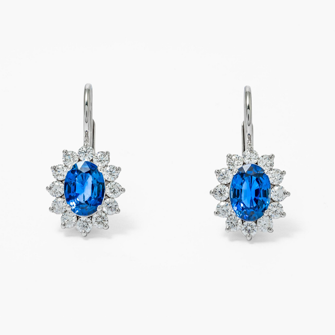 Carat Total Weight Oval Blue Sapphire Diamond Cluster Drop