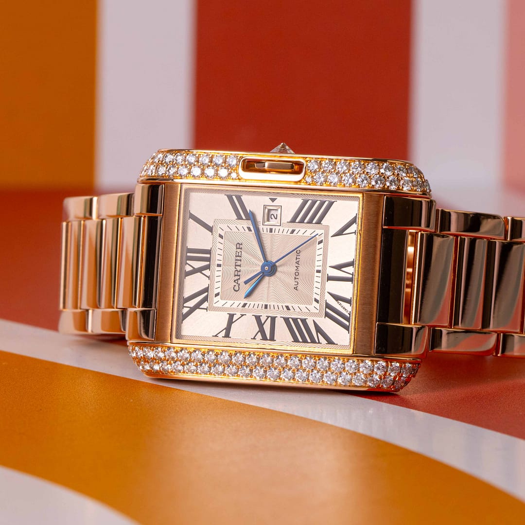 Cartier Tank Anglaise Medium Automatic Rose Gold with Diamonds