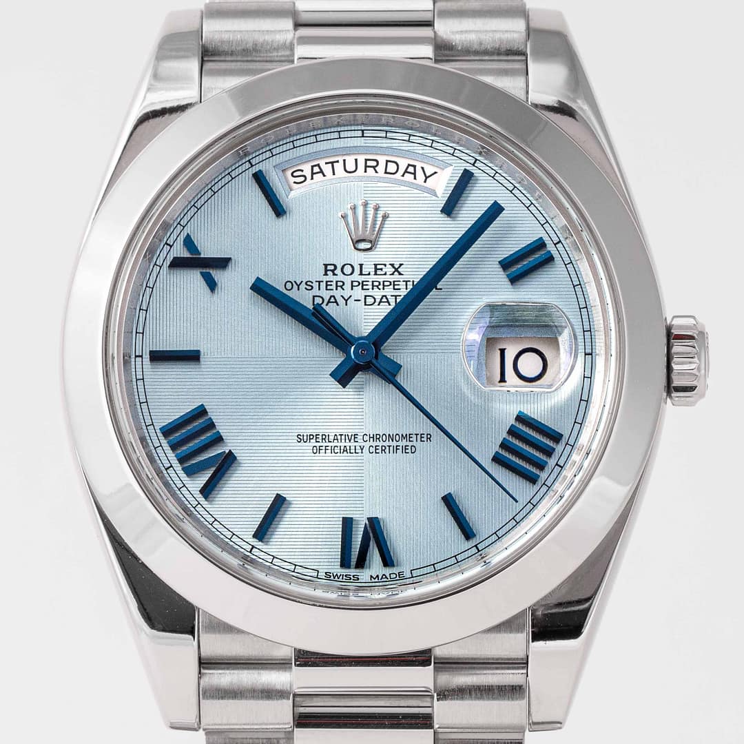Rolex Day-Date 40 Ice-Blue Quadrant Motif Dial Platinum 40mm
