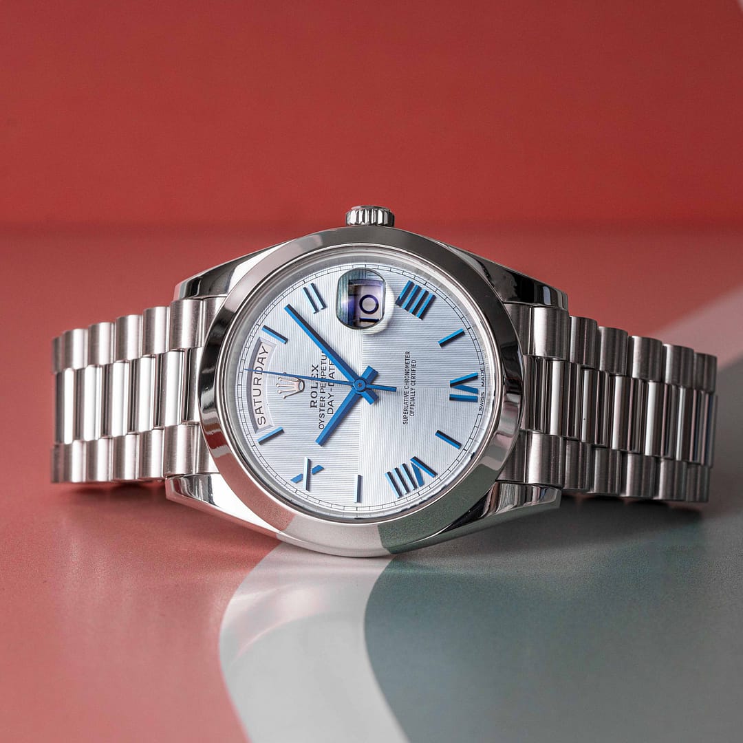 Rolex Day-Date 40 Ice-Blue Quadrant Motif Dial Platinum 40mm