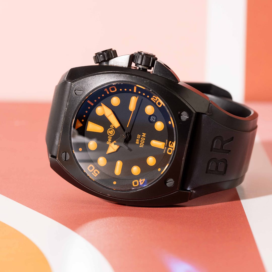 Bell & Ross BR 02 ブラックダイバーズウォッチ Bell & Ross BR02-CHR-BL-ST : BR 02 94 Chronograph Steel