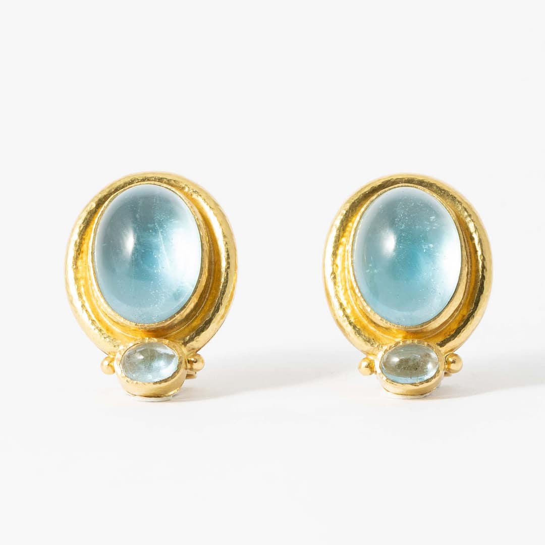 carat Cabochon Aquamarine Earrings, signed Elizabeth Locke