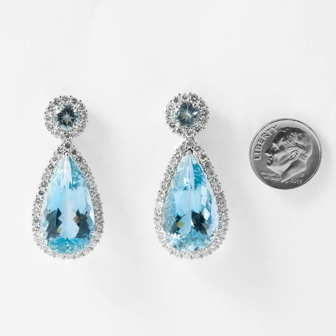 carat Pear-shape Aquamarine and Diamond Drop Earrings