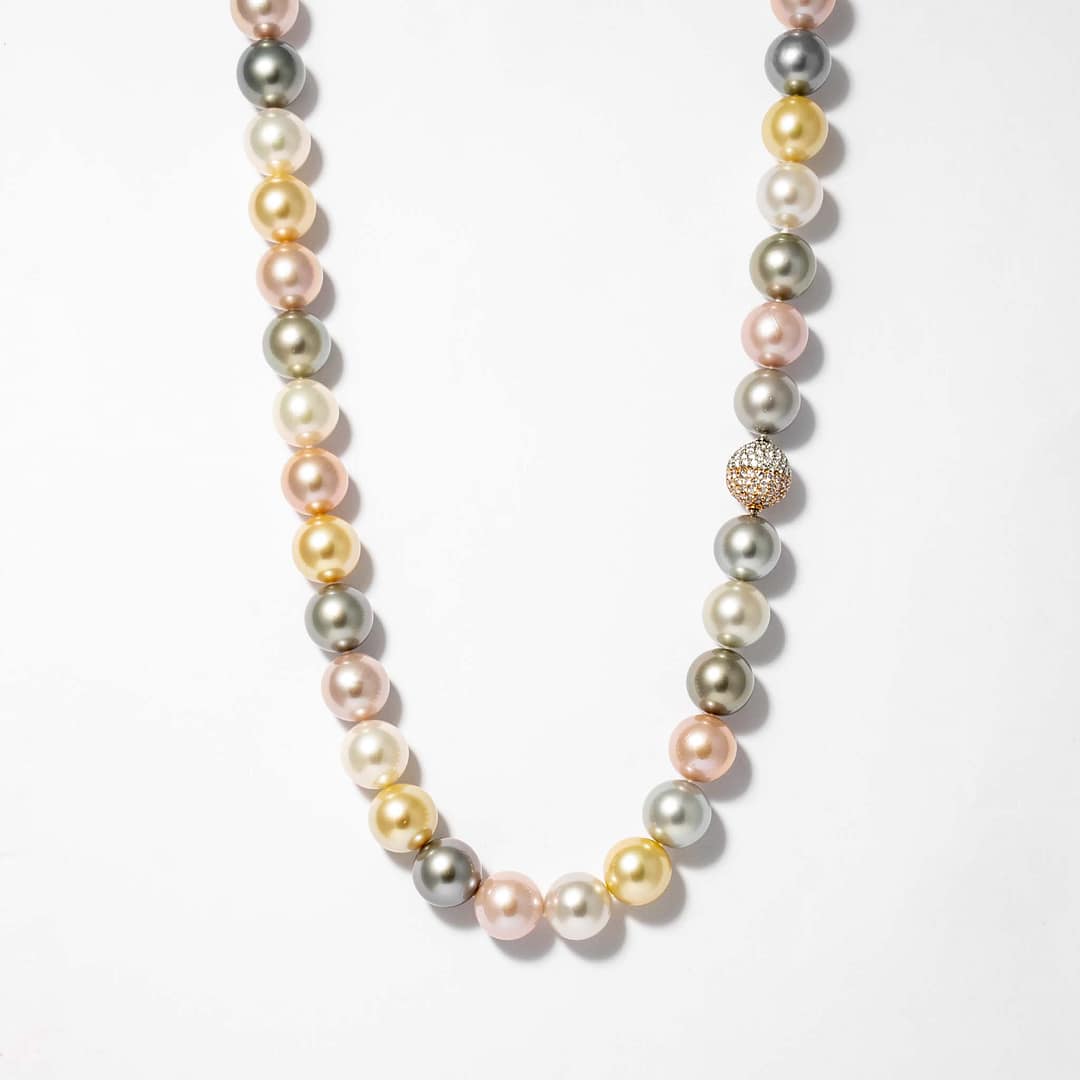 Multi-Colored Natural South Sea 15-17mm Pearl Necklace (White Gold