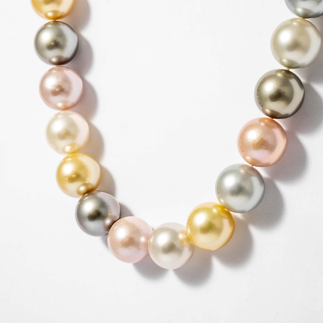 Multi-Colored Natural South Sea 15-17mm Pearl Necklace (White Gold