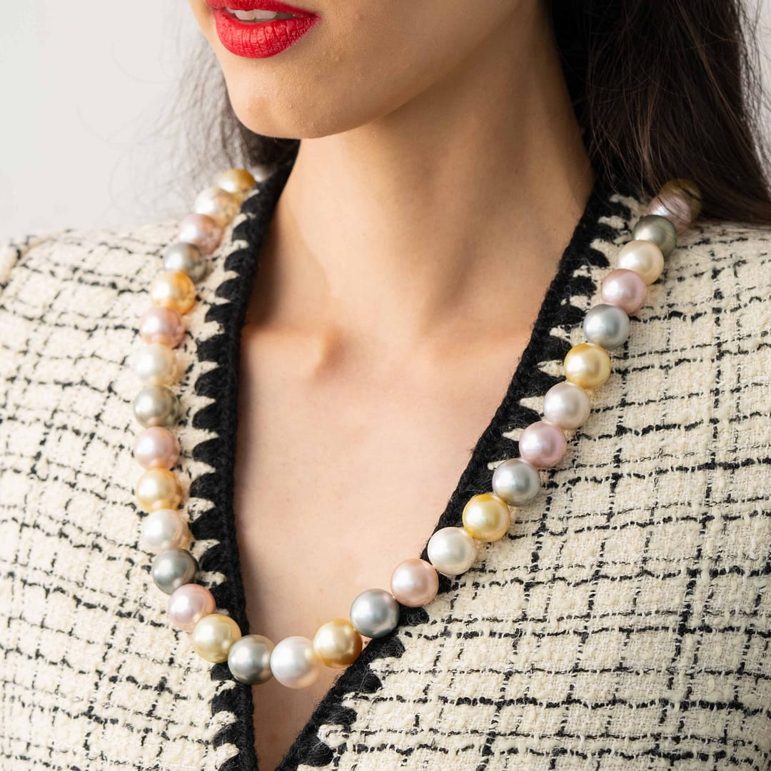 Multi-Colored Natural South Sea 15-17mm Pearl Necklace (White Gold
