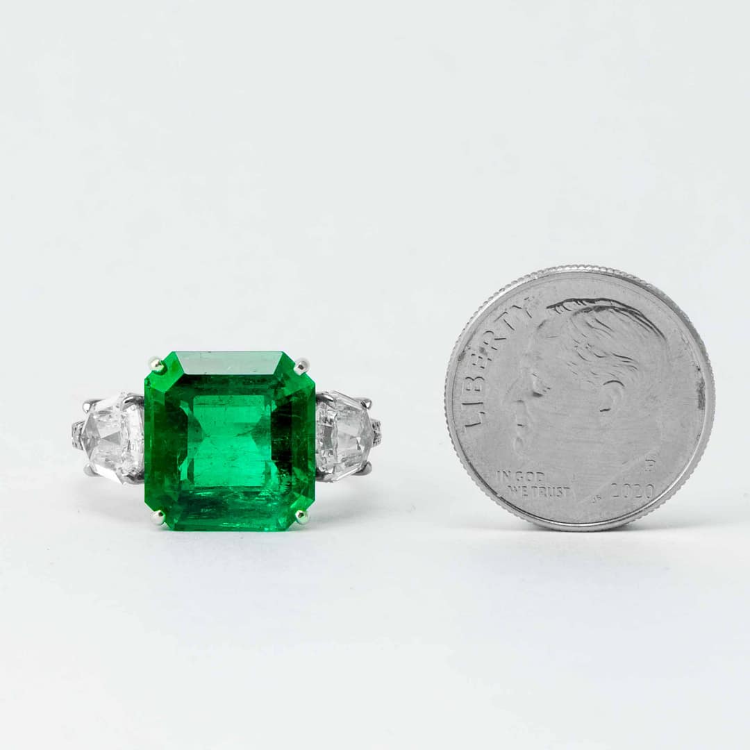 Carat Square Emerald Cut Colombian Emerald Diamond Three