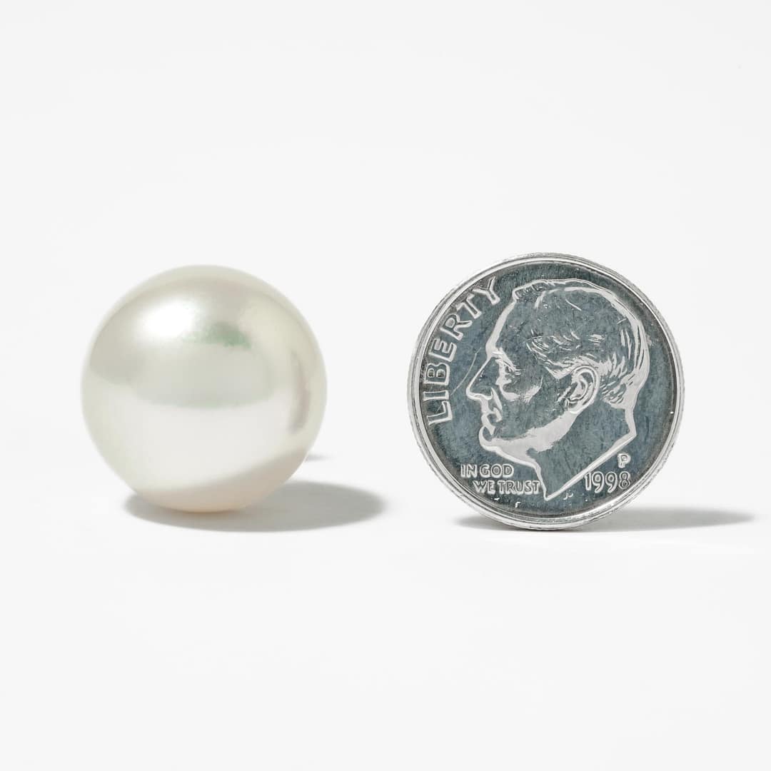 Natural AAA Quality 16mm White South Sea Shell Pearl Earrings - 14k Yellow Gold, Dangle Style