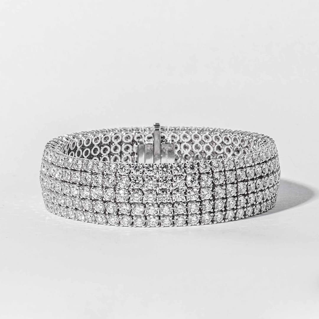 carat 5-Row Round Brilliant Diamond Cuff Bracelet (White