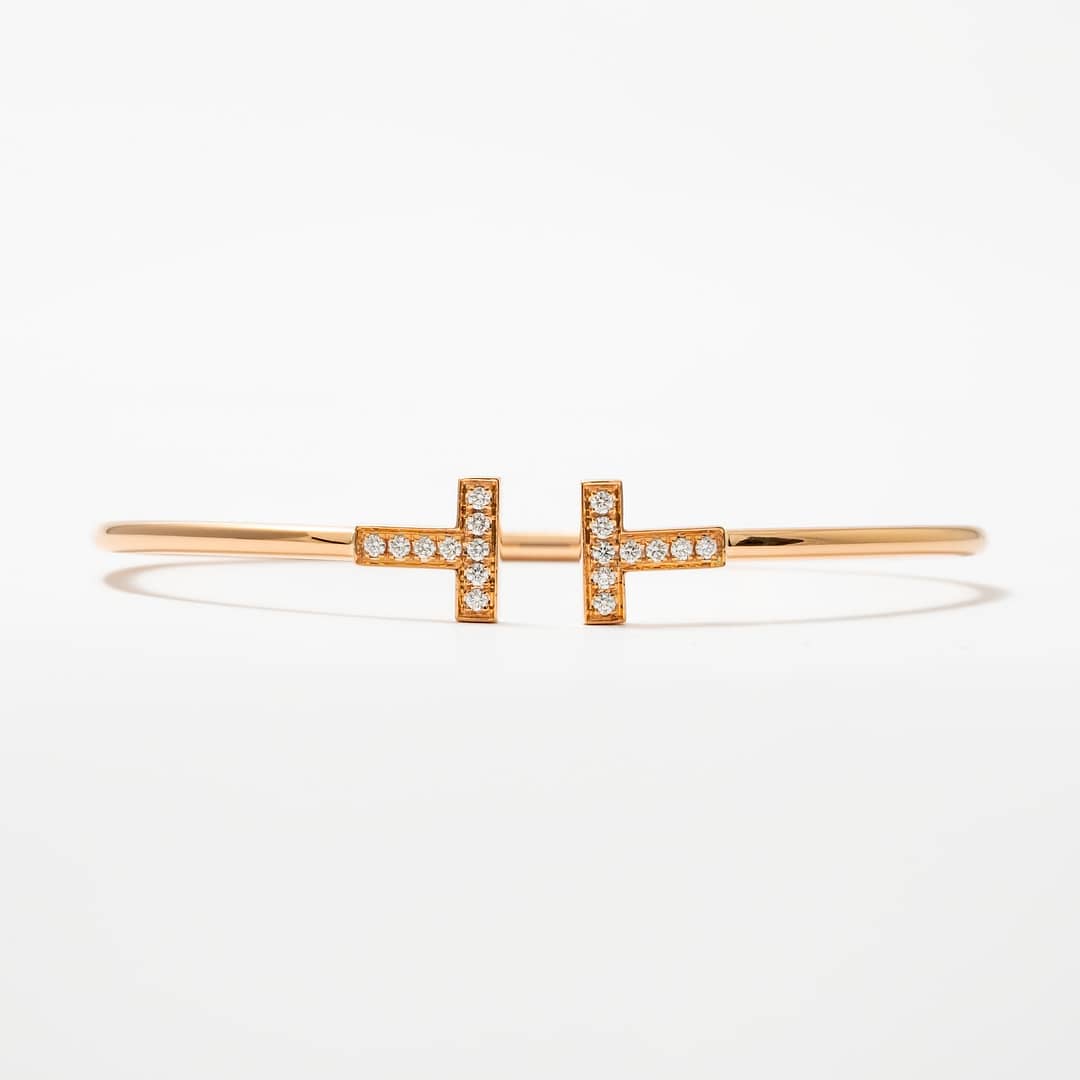 Tiffany & Co 18 Karat T Diamond Wire Cuff Bracelet (Rose