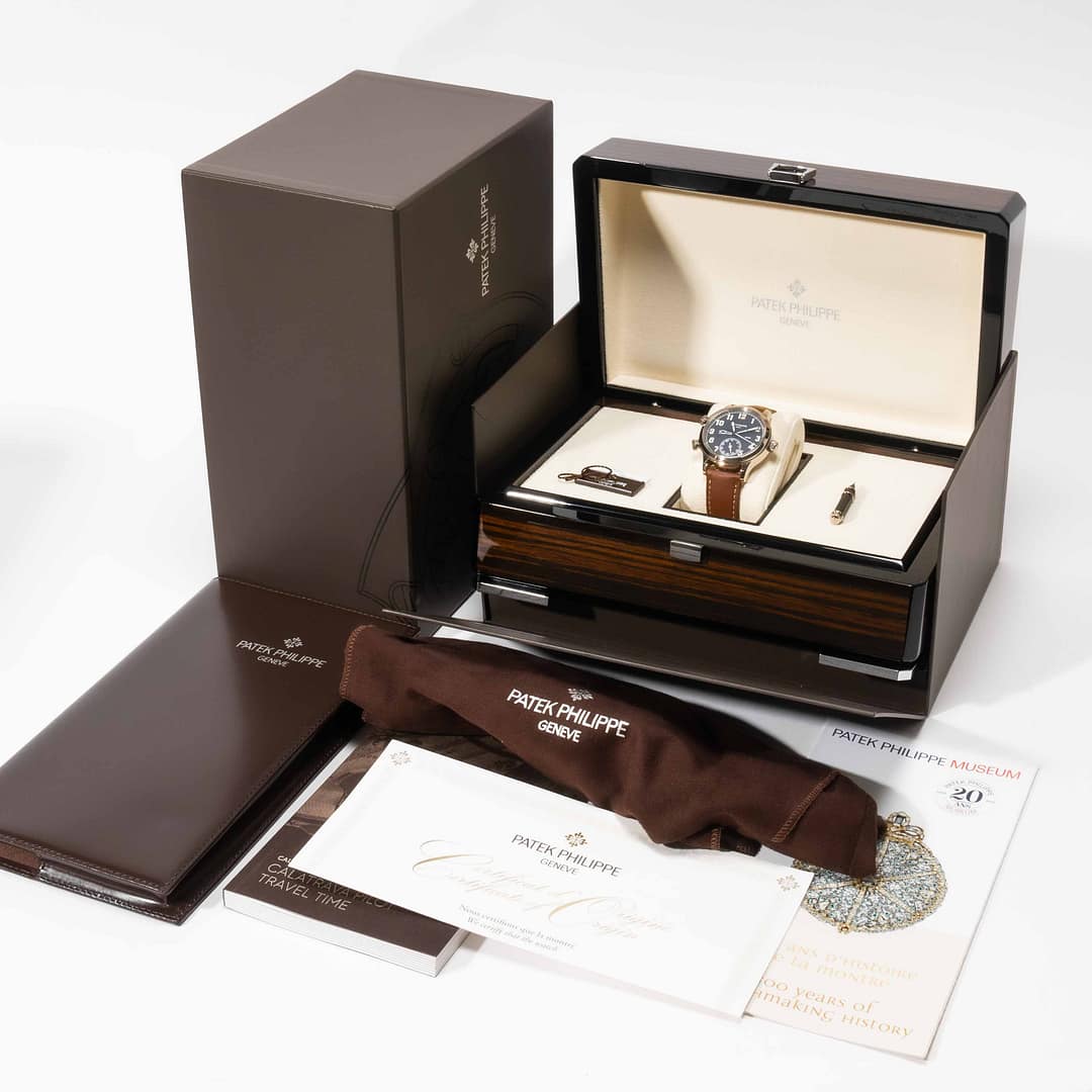 Patek Philippe Calatrava Pilot Travel Time Blue Dial White Gold