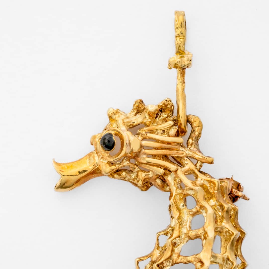 14 Karat Yellow Gold Articulating Seahorse Pin — Shreve